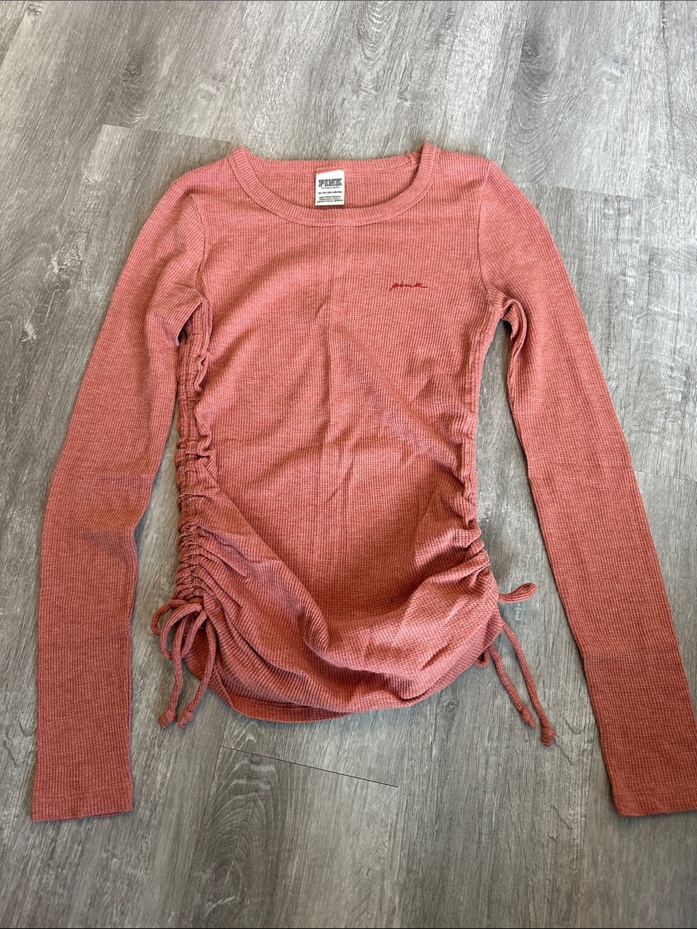 Pink Victoria’s Secret Waffle Knit Long Sleeve Ruched Top